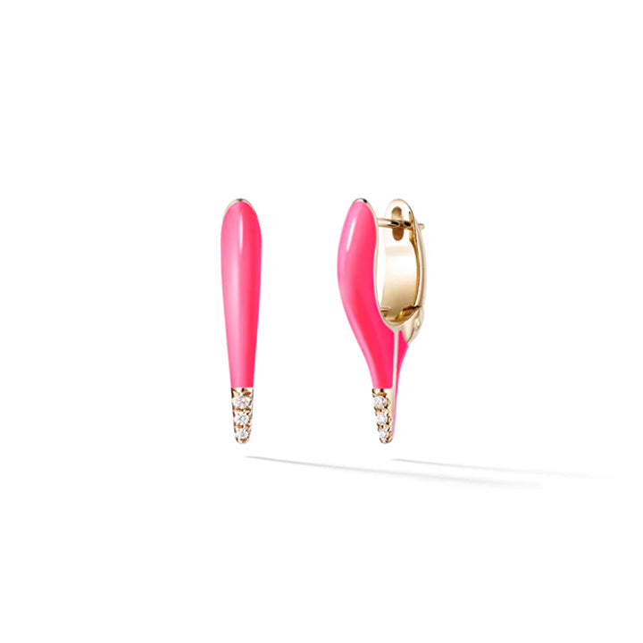 Melissa Kaye 18K Gold Lola Mini Needle Neon Pink Enamel Earrings