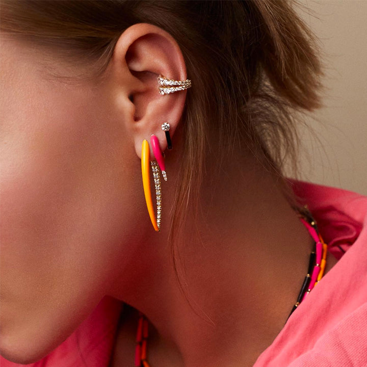 Melissa Kaye 18K Gold Lola Mini Needle Neon Pink Enamel Earrings