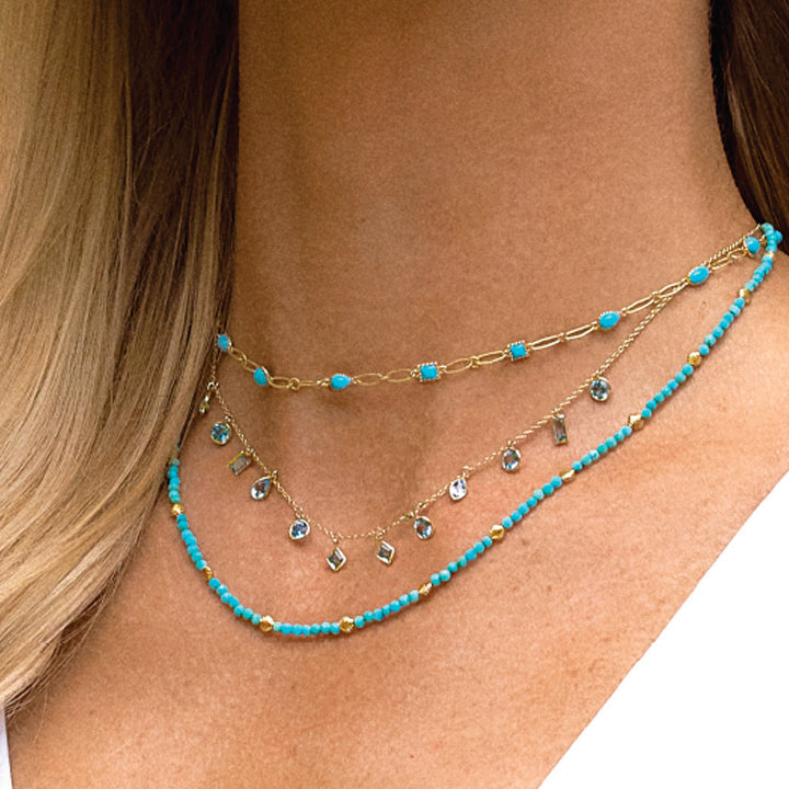 Sloane Street 18k Yellow Gold Turquoise Beaded Chain Necklace - SS-CH004I-TQ-Y-18-16