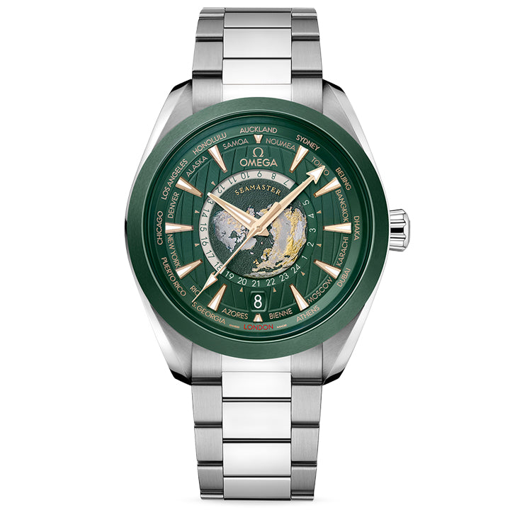 Omega Seamaster Aqua Terra 150M GMT World Timer 43mm Green on Bracelet - 220.30.43.22.10.001