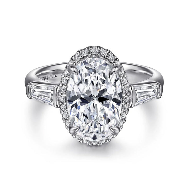 Gabriel & Co 18k White Gold Oval Three-Stone Halo Diamond Engagement Ring - ER16222O12W83JJ