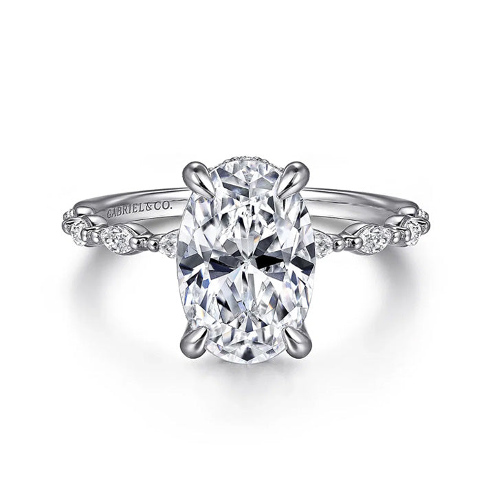 Gabriel & Co 14k White Gold Oval Hidden Halo Double Prong Diamond Engagement Ring - ER16414O8W44JJ