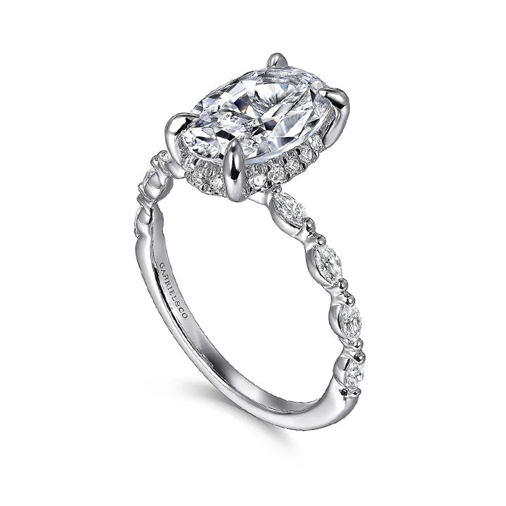 Gabriel & Co 14k White Gold Oval Hidden Halo Double Prong Diamond Engagement Ring - ER16414O8W44JJ