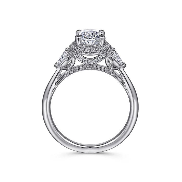 Gabriel & Co 14K White Gold Oval Halo 3 Stone Diamond Engagement Ring - ER15625O6W44JJ