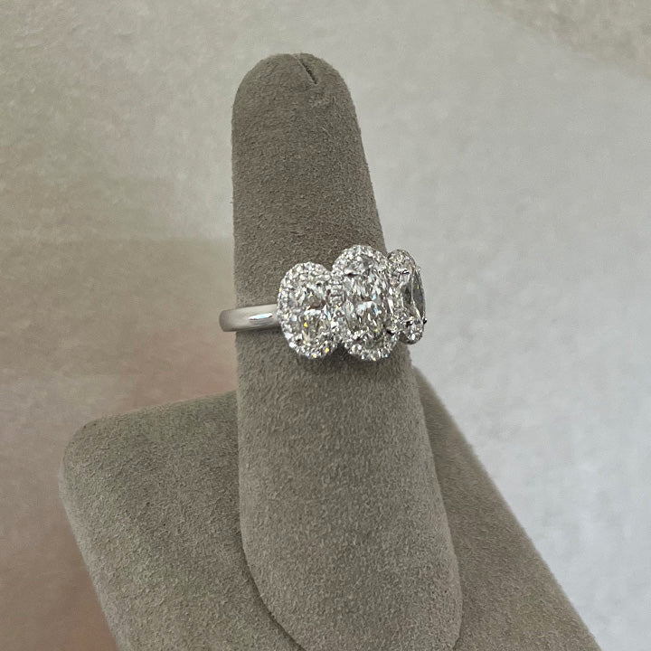Rahaminov 18K White Gold 2.33ctw Three-Stone Movál Diamond Halo Complete Engagement Ring - 020519