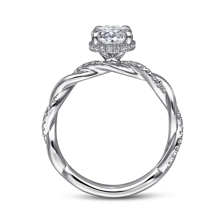 Gabriel & Co 14k White Gold Oval Hidden Halo Twisted Engagement Ring - ER16357O6W44JJ