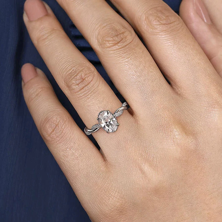 Gabriel & Co 14k White Gold Oval Hidden Halo Twisted Engagement Ring - ER16357O6W44JJ