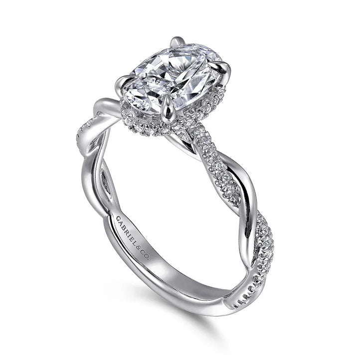 Gabriel & Co 14k White Gold Oval Hidden Halo Twisted Engagement Ring - ER16357O6W44JJ