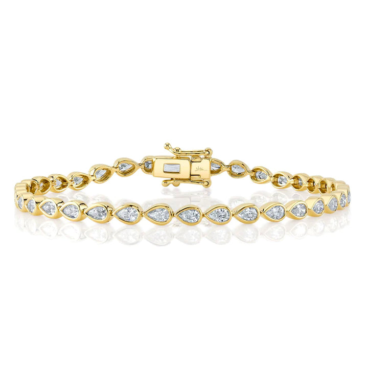 14K Yellow Gold 2.71ctw Diamond Pear Bezel Tennis Bracelet- SC55024445