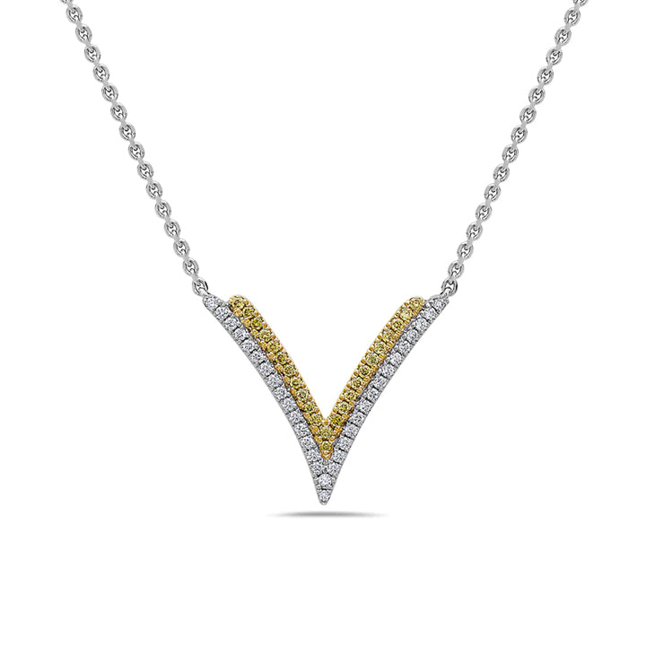 Charles Krypell 18K White and Yellow Gold Diamond Double V Pendant Necklace- 4-9375-TTYD