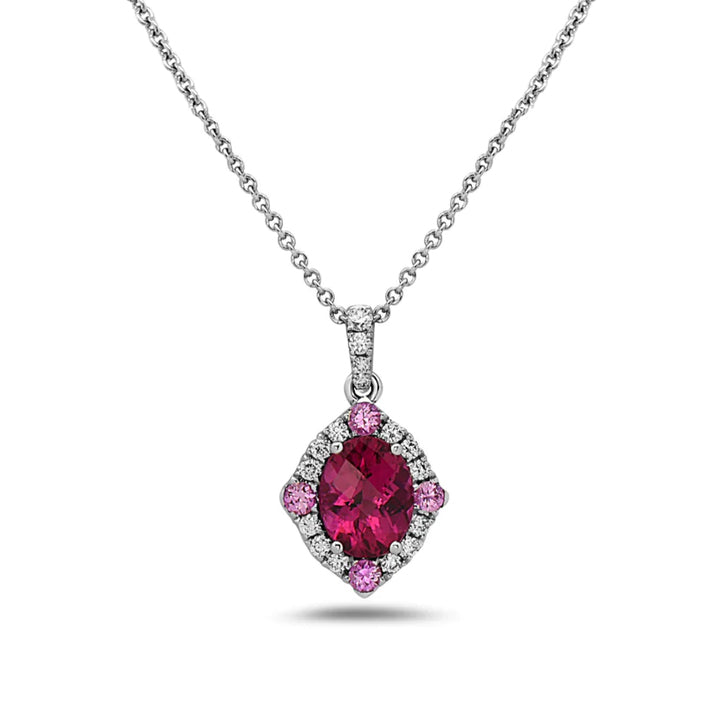 Charles Krypell Pastel 18k White Gold Diamond & Rubellite Pop Oval Necklace - 4-7245-WRPS