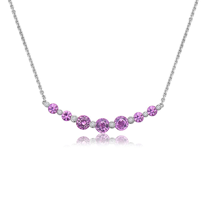 Charles Krypell 18K White Gold Diamond & Pink Sapphire Curved Bar Necklace - 4-9507-WPS