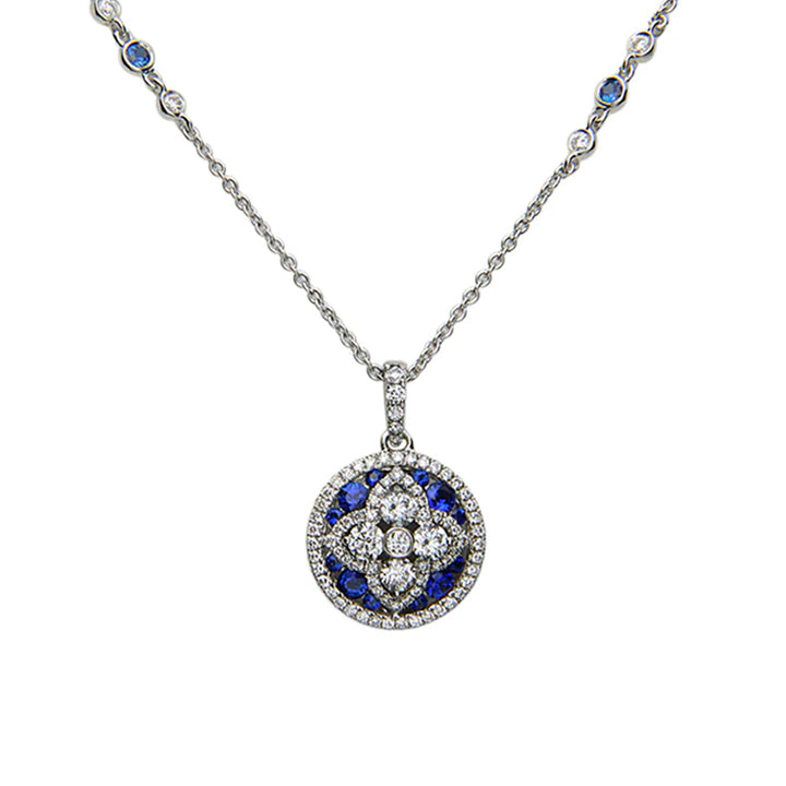 Charles Krypell 18k White Gold Pastel Collection Shining Star Flower Blue Sapphire Diamond Pendant - 4-M346-WS