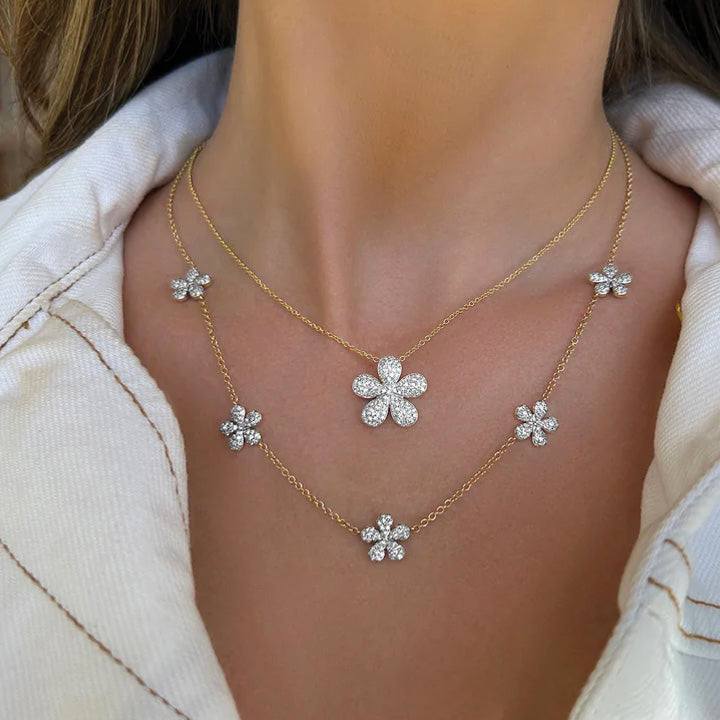 Phillips House 14K Yellow Gold Five Station Forget-Me-Not Petite Flower Necklace - N2604DY