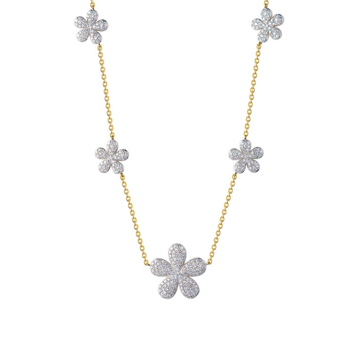 Phillips House 14K Yellow Gold Five Station Forget-Me-Not Graduated Flower Necklace - N2605DY