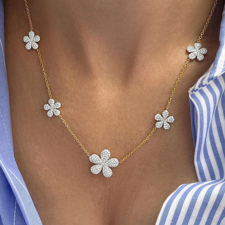 Phillips House 14K Yellow Gold Five Station Forget-Me-Not Graduated Flower Necklace - N2605DY