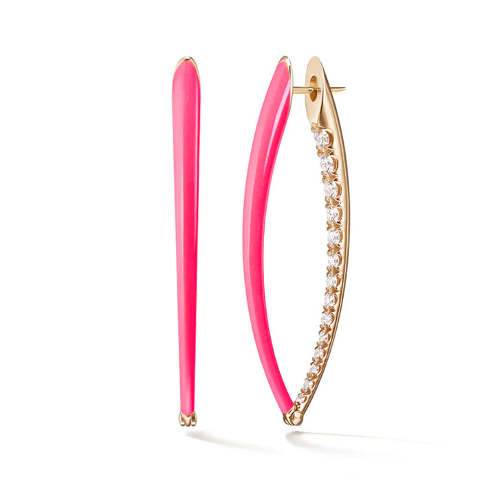 Melissa Kaye 18K Gold Cristina Large Neon Pink Enamel Hoop Earrings