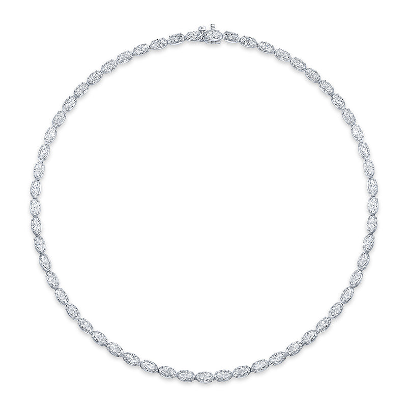Rahaminov 18K White Gold 14.95ctw Moval Diamond Tennis Necklace - MNK-0071