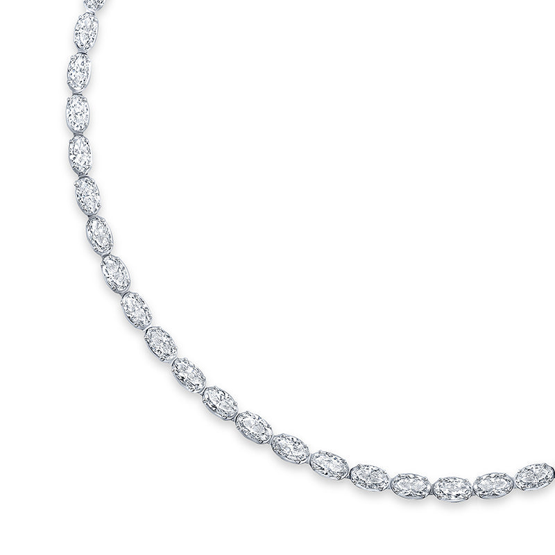Rahaminov 18K White Gold 14.95ctw Moval Diamond Tennis Necklace - MNK-0071