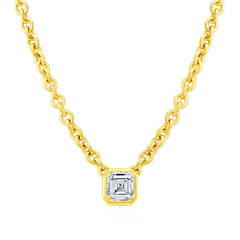 Rahaminov 18K Yellow Gold 2.24ct Asscher Diamond Bezel Set Necklace - NK-8658