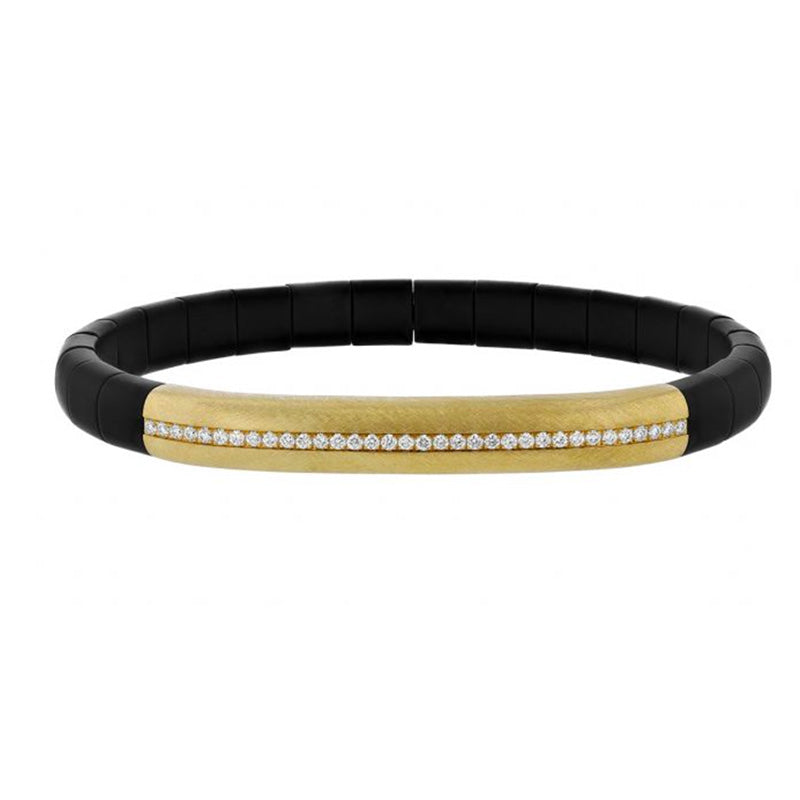 Roberto Demeglio 18KY Gold & Diamond Curved Bar Matte Stretch Bracelet - PU4MLUNSBGS