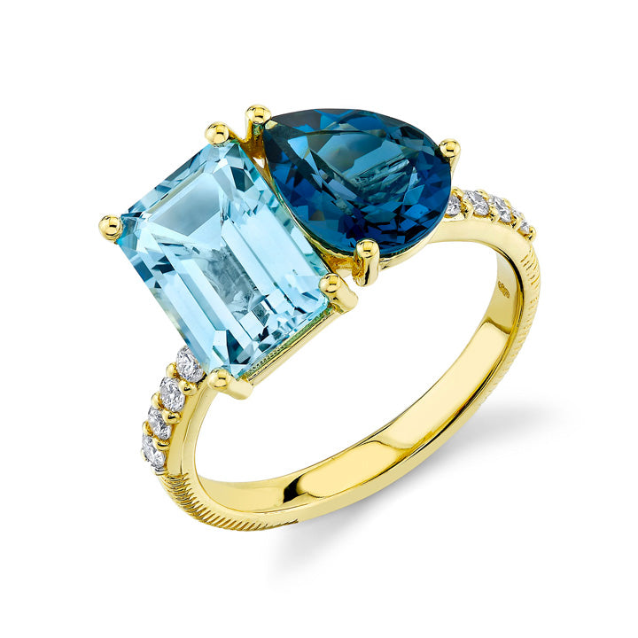 Sloane Street 18k Yellow Gold Toi et Moi Blue Topaz & Diamond Ring - SS-R020J-BTSK-LB-W
