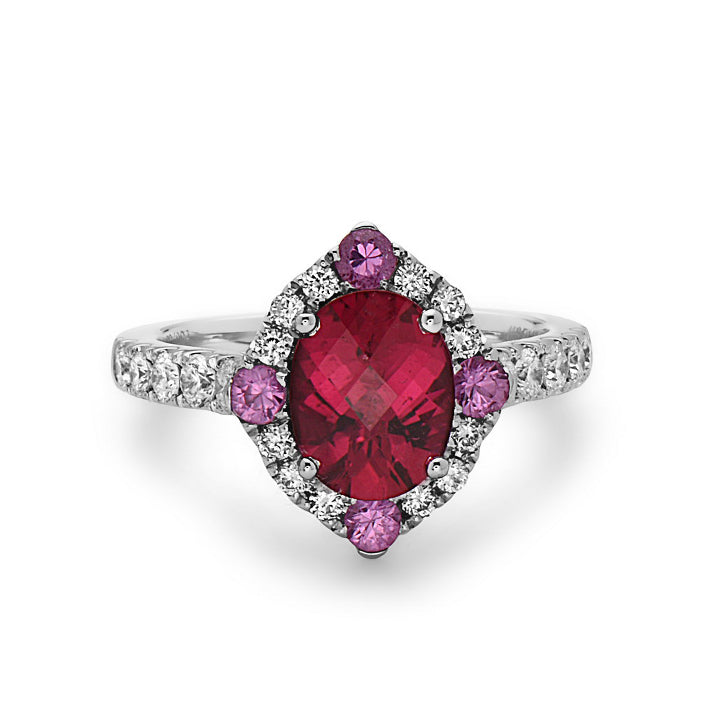 Charles Krypell 18k White Gold Pastel Rubellite & Diamond Pop Color Ring - 3-7245-WRPS