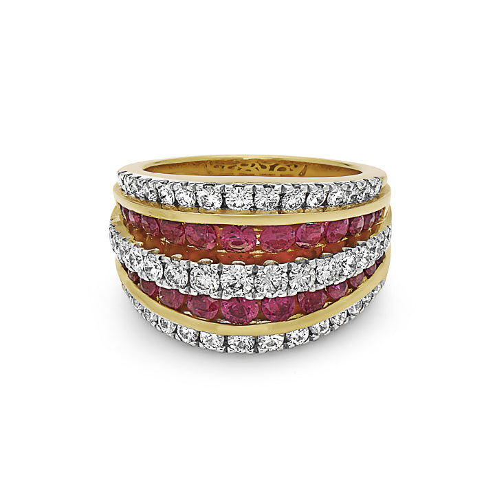 Charles Krypell Platinum & 18K Gold Diamond Ruby Tiered Ring - 3-8101-R