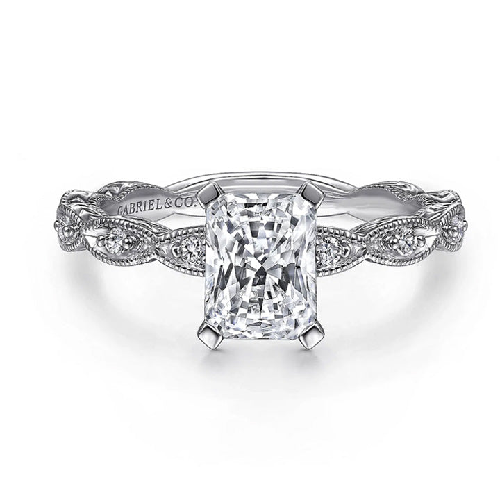 Gabriel & Co 14k White Gold Vintage Inspired Radiant Cut Diamond Engagement Ring - ER4122N5W44JJ
