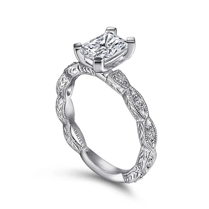 Gabriel & Co 14k White Gold Vintage Inspired Radiant Cut Diamond Engagement Ring - ER4122N5W44JJ