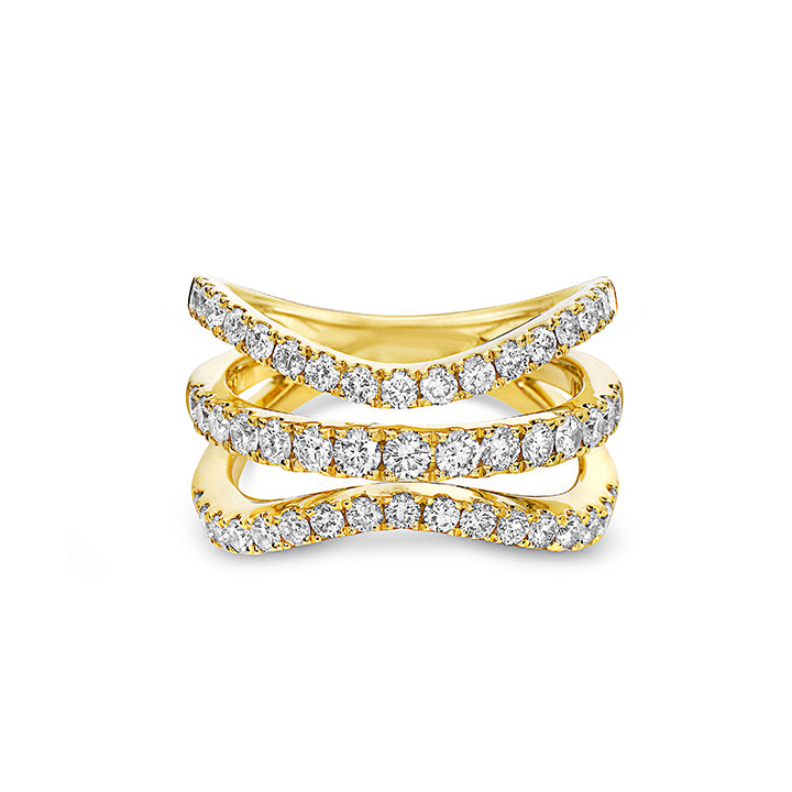 Charles Krypell 18K Yellow Gold 1.43ctw Diamond 3-Row Wave Ring - 3-9526-YD