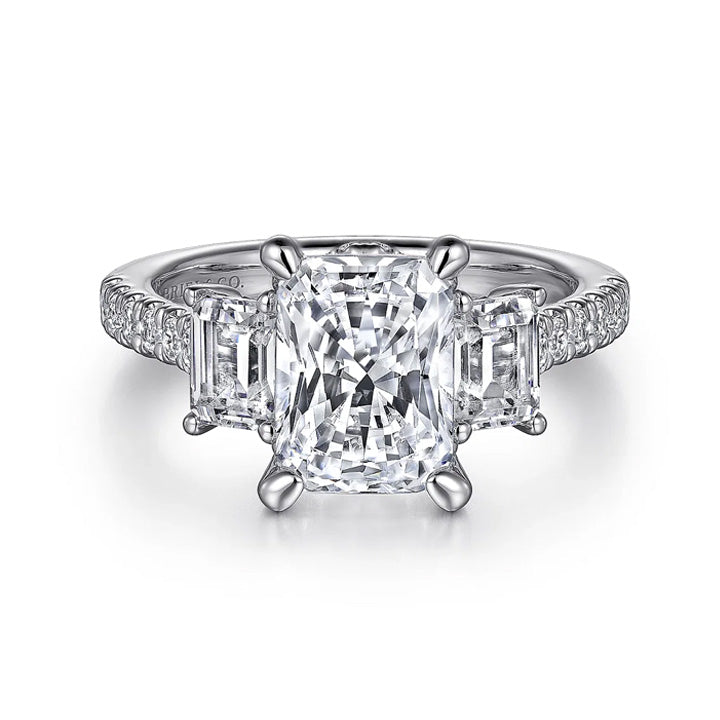 Gabriel & Co 14k White Gold Radiant Cut Diamond Three Stone Engagement Ring - ER14069N10W44JJ