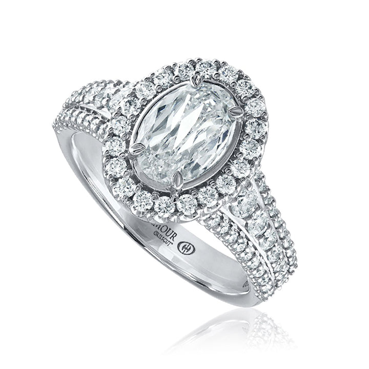 Christopher Designs 14k White Gold 1.01ct L'Amour Crisscut Oval Halo Engagement Ring - L567-LOV100