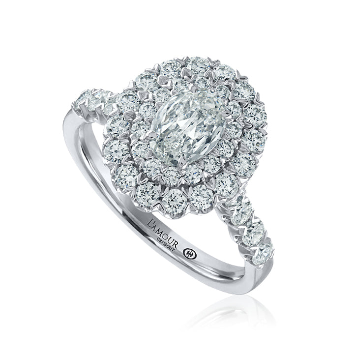 Christopher Designs 14K White Gold L'Amour Crisscut Double Halo Engagement Ring - LG52D-LOV050