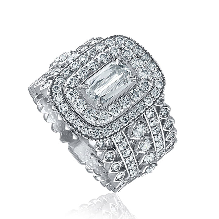 Christopher Design 14k White Gold L'Amour Crisscut Art Deco Style Double Halo Engagement Ring - L549D-065