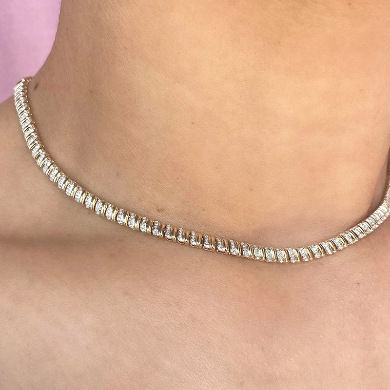 14K Yellow Gold 1.41ctw Diamond & Gold Station Collar Necklace - SC55025330RDZ17