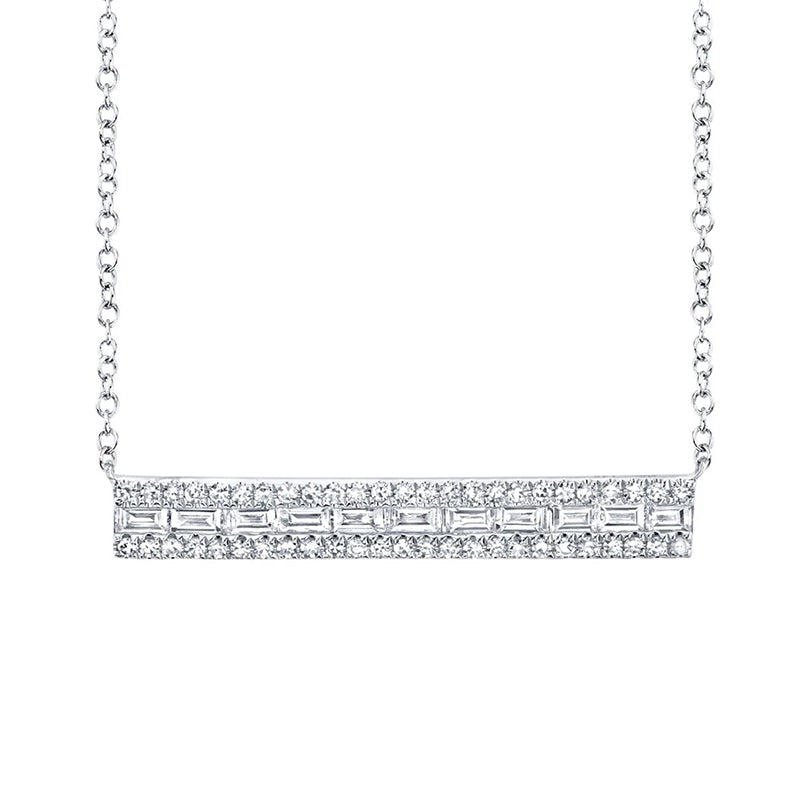 14K White Gold 0.40ctw Diamond Baguette Bar Necklace - SC55005650
