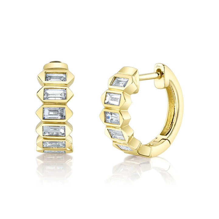 14K Yellow Gold 0.65ctw Diamond Baguette Huggie Earrings - SC22008785