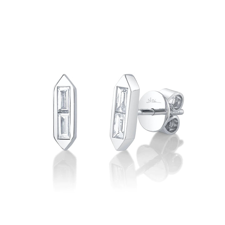 14K White Gold 0.18ctw Diamond Baguette Stud Earrings - SC22008793