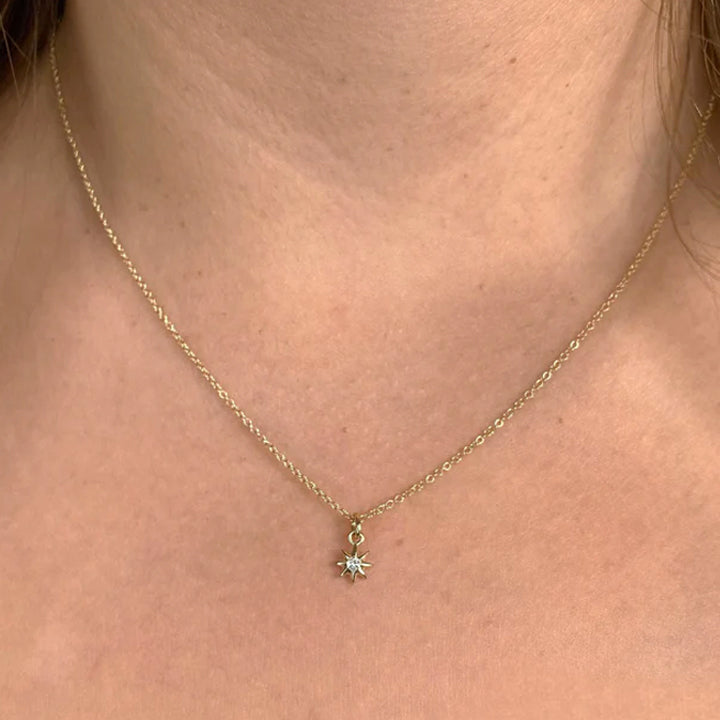 14K Yellow Gold Diamond Star Necklace - SC55025245