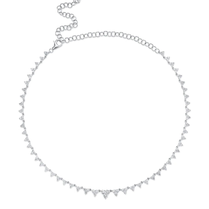Shy Creation 14k White Gold 4.08ctw Tri-Cluster Diamond Necklace - SC55023099