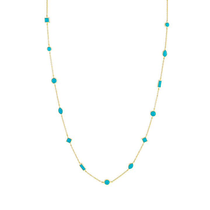 Sloane Street 18k Yellow Gold Mixed Shape Turquoise Necklace- SS-CH004H-TQ-Y-18-16