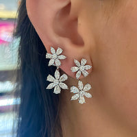 Zydo 18K White Gold Up & Down Double Flower Diamond Earrings