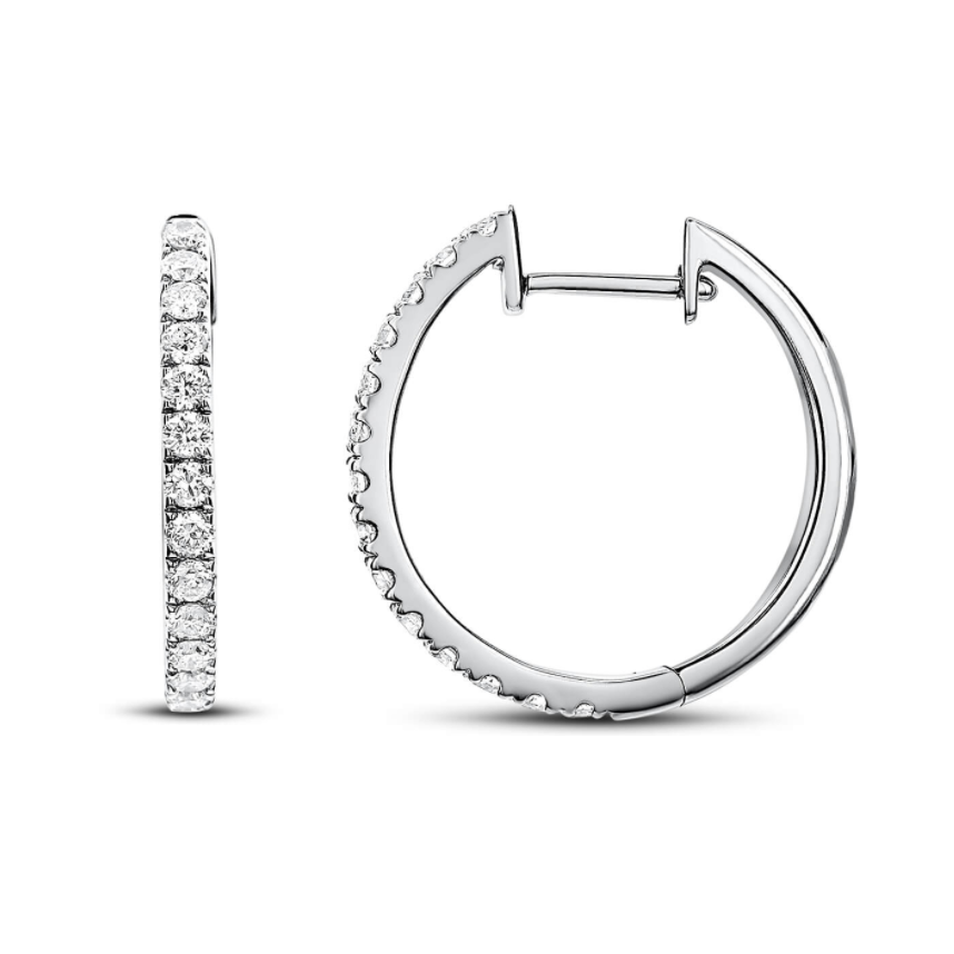 Accessorize everyday with these beautiful, dainty 14k white gold diamond small huggie hoop earrings. Perfect paired next to a diamond stud in a second piercing as well! 