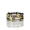 Freida Rothman 14K Gold & Black Rhodium Plated Sterling Silver Ring With Hand Cut CZ Stones. Available In Sizes 5-9, Set Of 3 Rings.