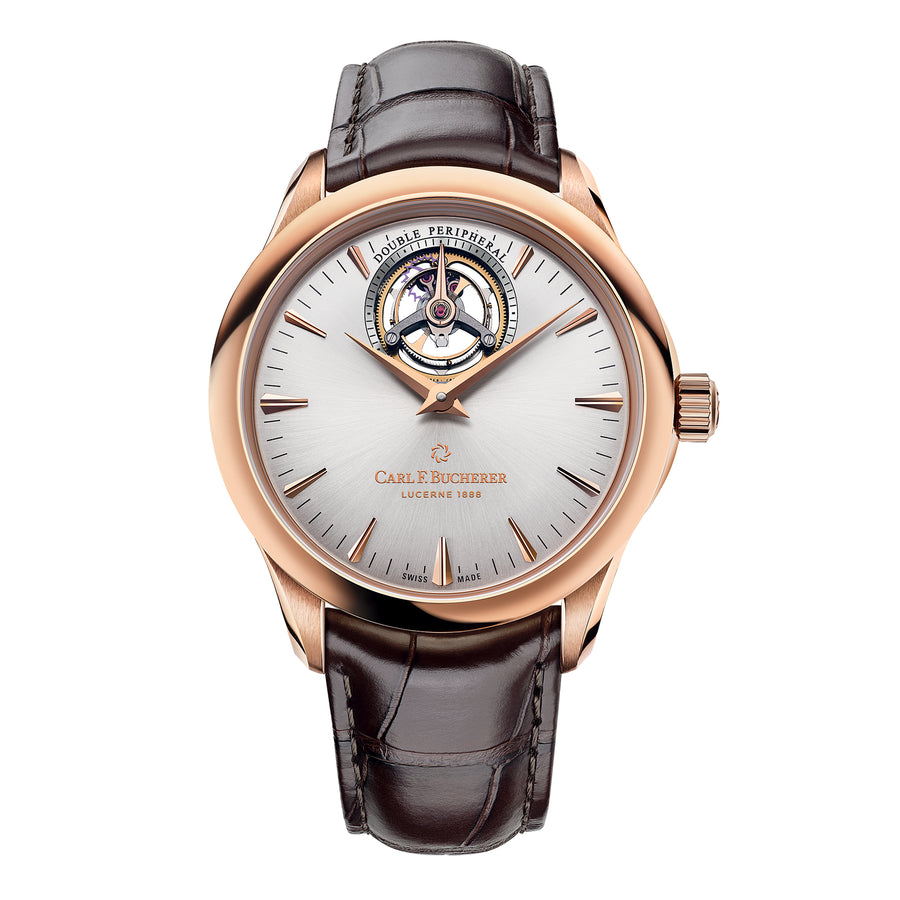 18K rose gold automatic in-house caliber CFB T3000, COSC-certified chronometer, hour, minute, small seconds, seconds stop, round, 3atm, dial: silver index, alligator strap