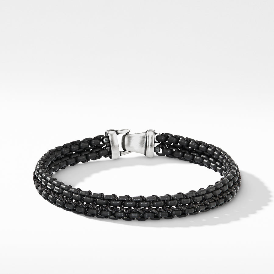 Silver with stainless steelNylonBracelet, 10mmPush clasp- Coated in black acrylic with black nylon