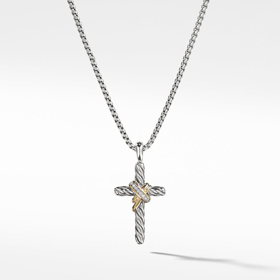 X Cross Necklace with Diamonds and Gold