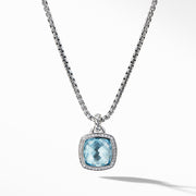 Sterling silver ��� Faceted Blue Topaz, 14x14mm, Pav? diamonds, 0.32 total carat weight,  ��� Pendant, 18 x 18mm ��� Chain sold separately-
