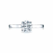 With a petite; modern crescent silhouette; this perfectly platinum solitaire lets the center diamond take the stage with a timeless; effortless beauty.This engagement ring can accommodate a variety of center diamond sizes